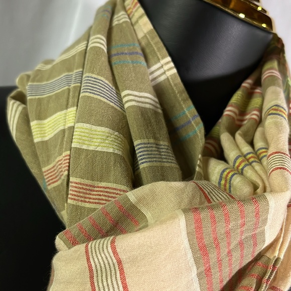 Gap Multicolor Striped Cotton Blend Lightweight Fringe Scarf - Picture 6 of 10